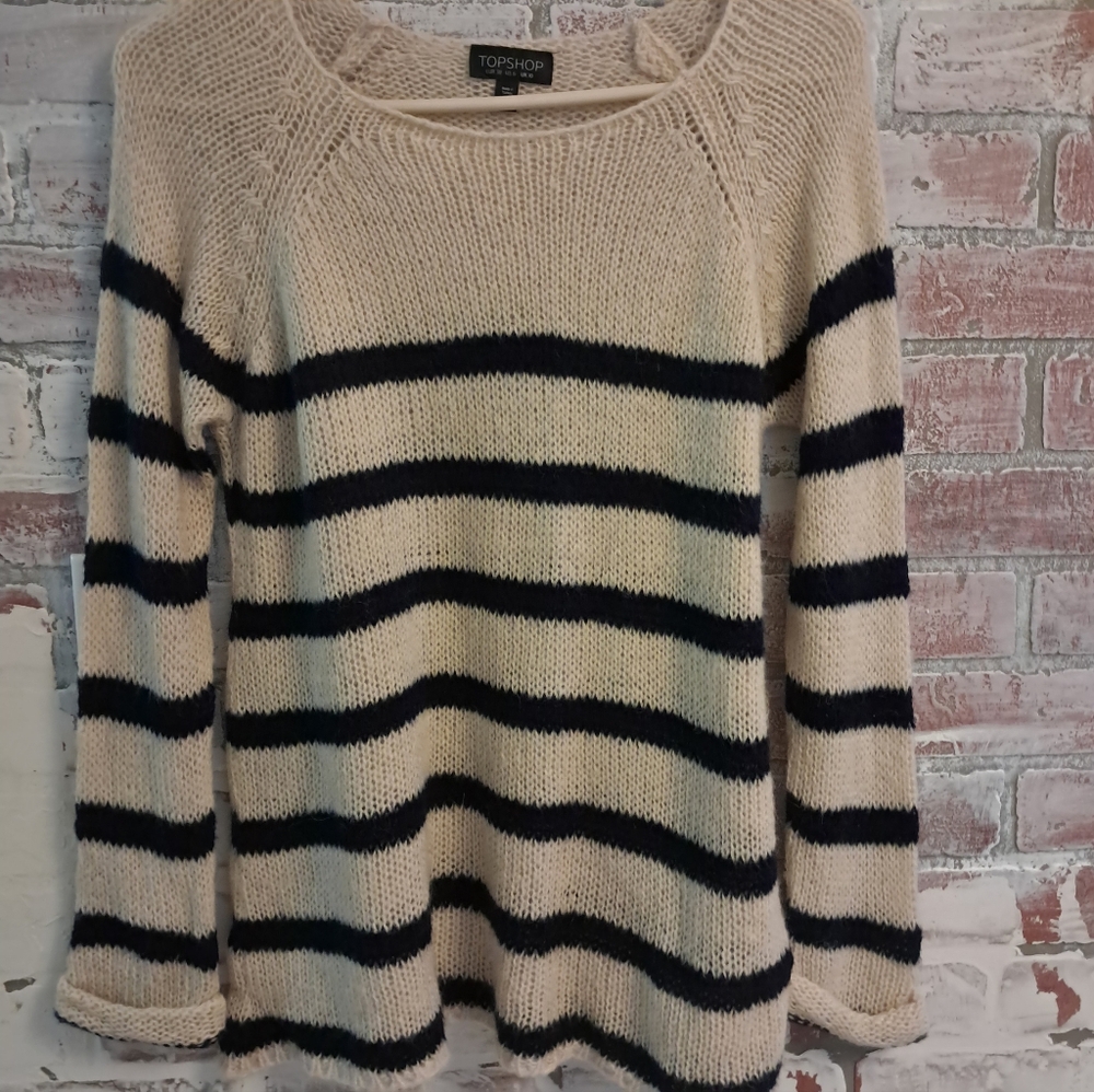Topshop Beige and Navy Striped Sweater